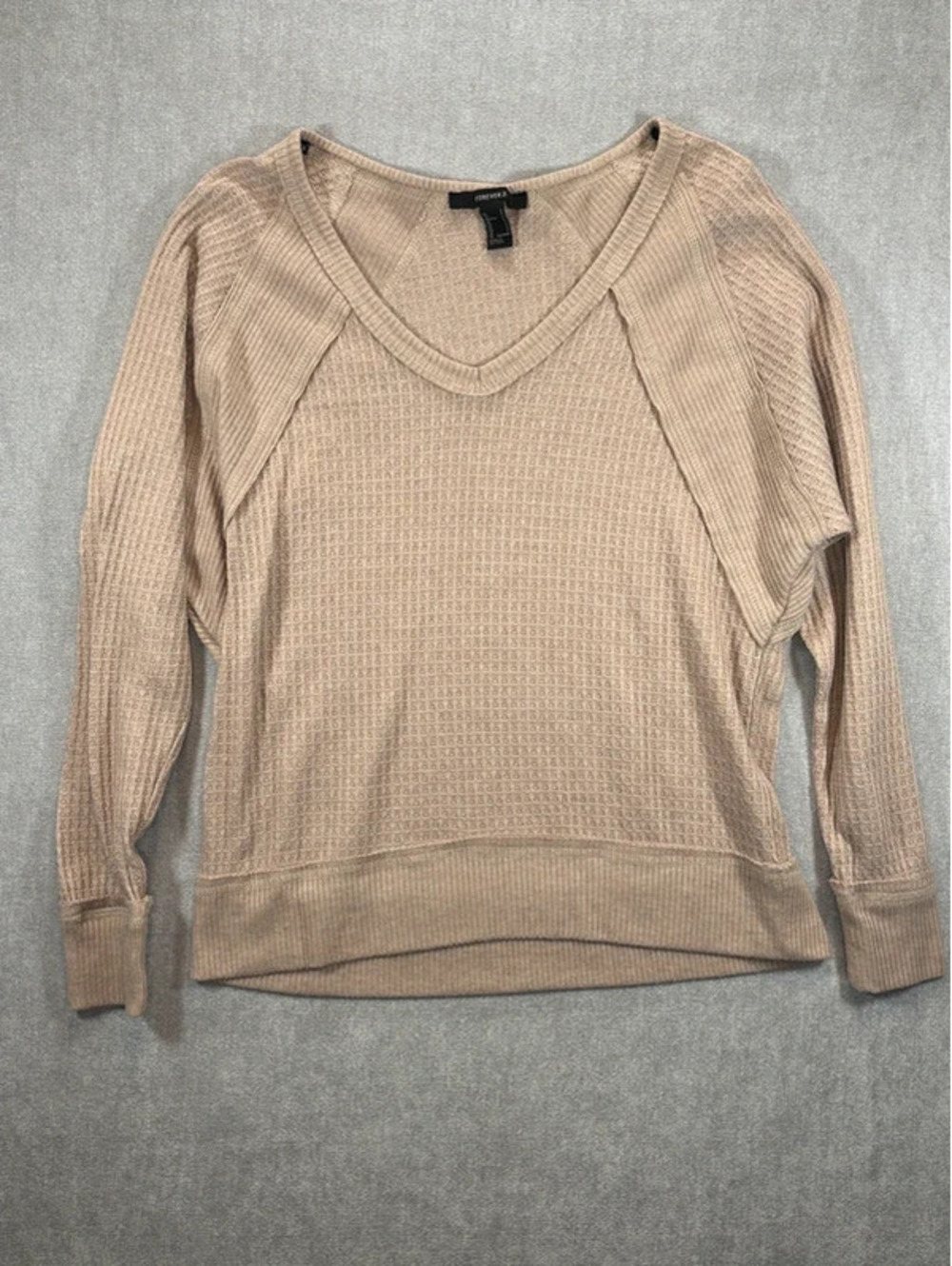 Forever 21 size S Beige Waffle Knit Long Sleeve Sweater - Cozy and Casual